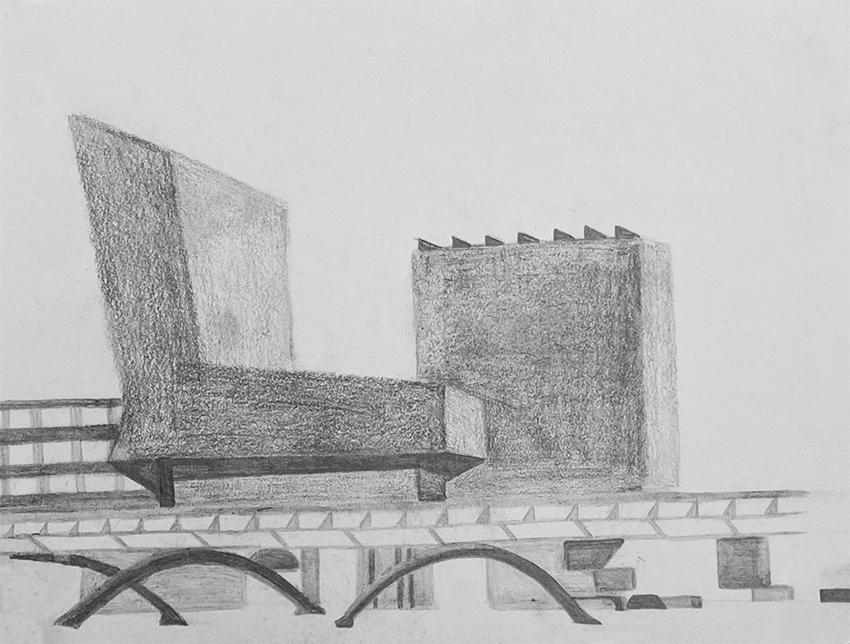 dessin de bâtiment au crayon